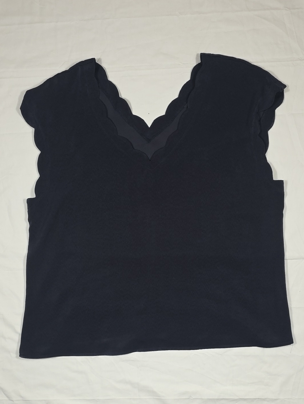 Express Navy Scallop V-Neck Blouse